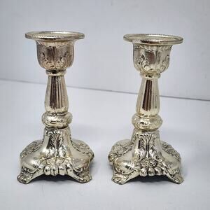 Vintage 1950s Sterling Silver Candlesticks Candle Holders Pair